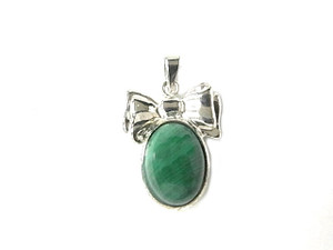 925 Sterling Silver 18x24mm A Grade Green Malachite Pendant [y832a]