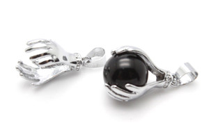 25mm Lucky Hand Pendant With 12mm Black Agate Ball [y848-c67]