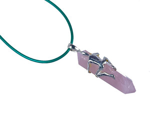 925 Sterling Silver 45mm Rose Quartz Healing Crystal Point Pendant [y734-b1]