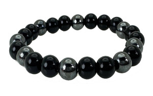 6mm Onyx + Hematite Elastic Bracelet 7.5" dyed [b2s32]