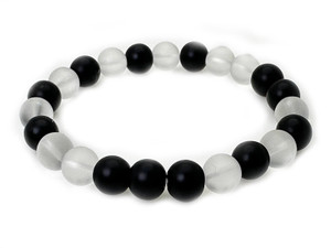 10mm Matte Onyx & Crystal Elastic Bracelet 7.5" dyed [b4s33]