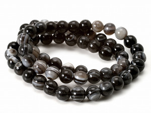 4mm Black Banded Agate Round Beads 15.5" natural [4f26]