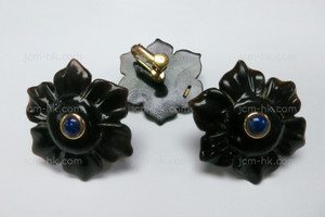28X32mm Buffalo Horn Flower Earring With Lapis & 14K Gold Ring [z1202]