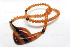 70x35mm Amber & Buffalo Horn Necklace 18" [z7502]