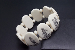 25mm Buffalo Bone Eskimo Scrimshaw Elastic Bracelet [z1741]