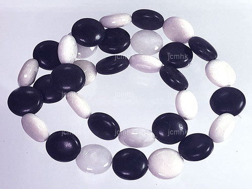 12mm Snow Jade & Black Coin Beads 15.5" natural [wa417]