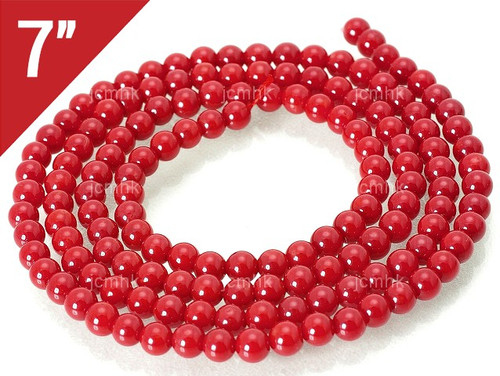 3.3-4mm Red Coral Round Loose Beads About 7" dyed [i4d39]
