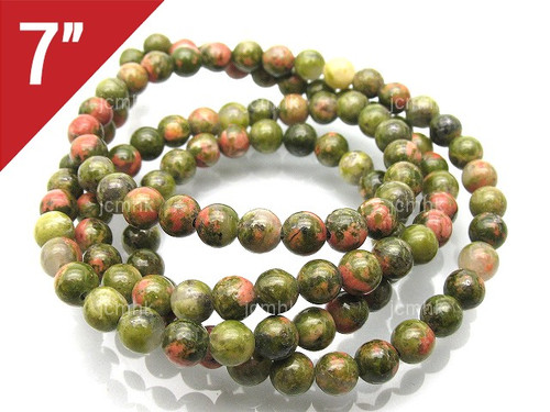6mm Unakite Round Loose Beads About 7" natural [i6b21]