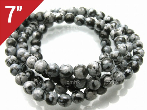 8mm Snowflake Obsidian Round Loose Beads About 7" natural [i8b25]
