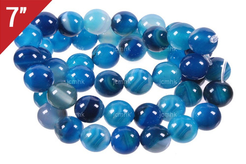 8mm Blue Stripe Agate Round Loose Beads About 7" dyed [i8f22]