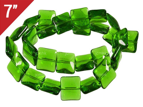 14mm Green Quartz Puff Square Loose Beads 7" synthetic [iu83a37]