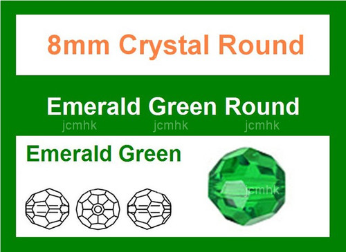 8mm Emerald Crystal Faceted Round Loose Beads 25pcs. [iuc8a17]