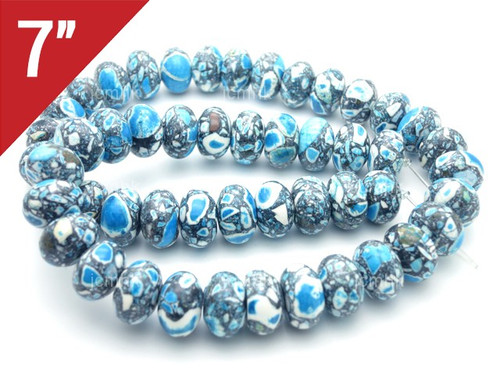 14mm Mosaic Blue Turquoise Rondelle Loose Beads 7" [it3m14b]