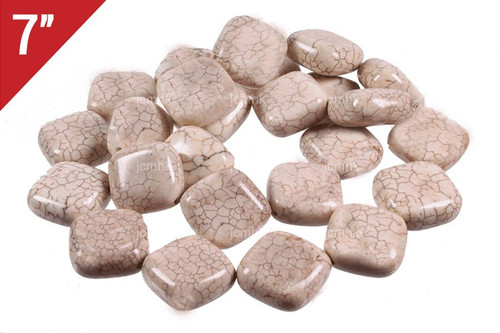 15mm White Turquoise Puff Square Loose Beads 7" stabilized [it5aw15]