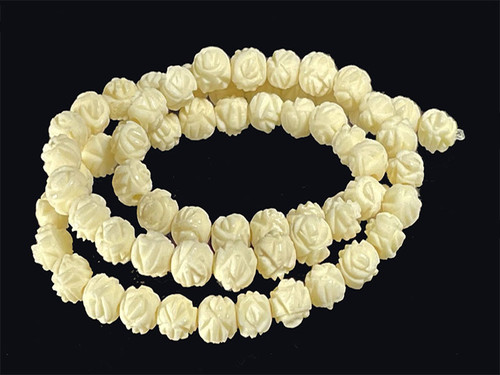 6mm Natural Buffalo Bone Rose Carved Beads 7" A Grade [6z21]