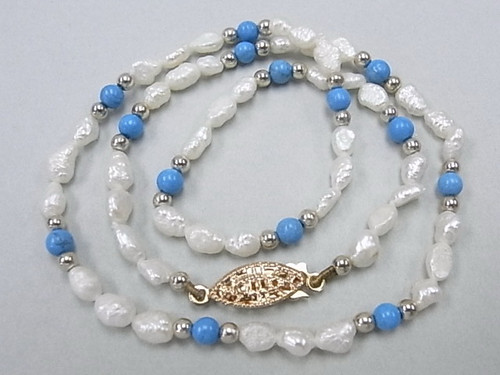 4-5mm Freshwater Pearl Necklace 17" Natural Dyed Turquoise [p101zc]