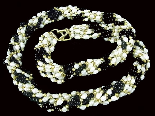 4-5mm 8-Row Freshwater Pearl Necklace 24" Black Onyx , A Grade Lustre [p108f]