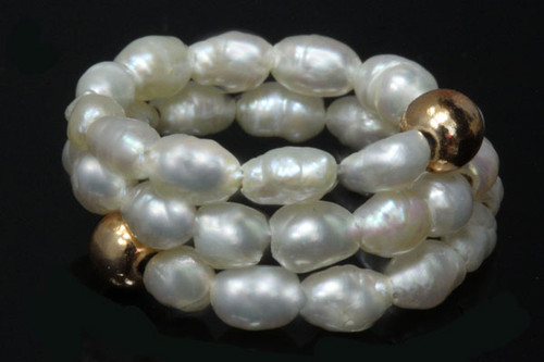 4mm Freshwater Pearl Memory Wire Ring (Free Size) , AA Grade Lustre [p206d]