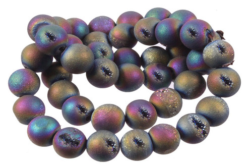 10mm Peacock Druzy Agate Round Beads 15.5" coated [10a30k]