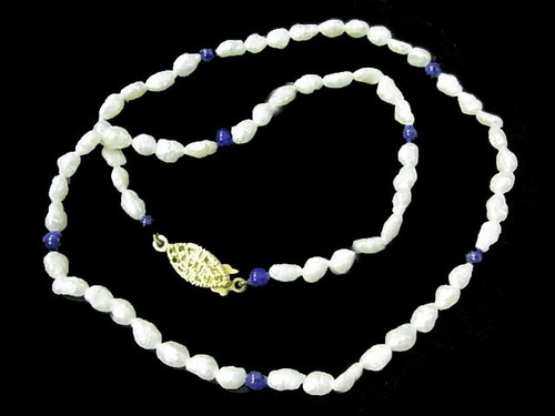 4-5mm Freshwater Pearl Necklace 22" Natural Dyed Lapis , A Grade Lustre [p301n]