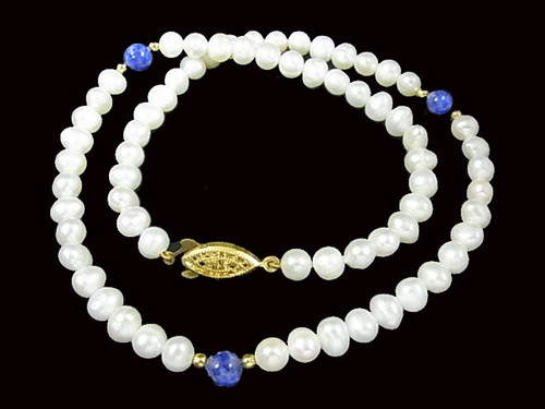 6-7mm Freshwater Pearl Necklace 17" + Lapis AA Grade Lustre [p302a]