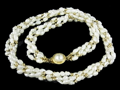 4-5mm 4-Row Freshwater Pearl Necklace 18" , A Grade Lustre [p304b]