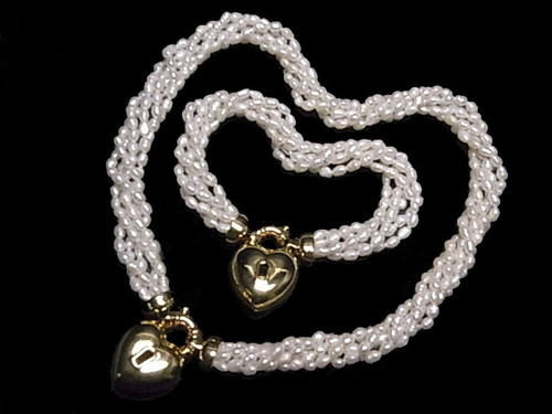 4-5mm 5-Row Freshwater Pearl Necklace 18" & Bracelet 7.5" 18K G.P.Clasp , A Grade Lustre [p305d]