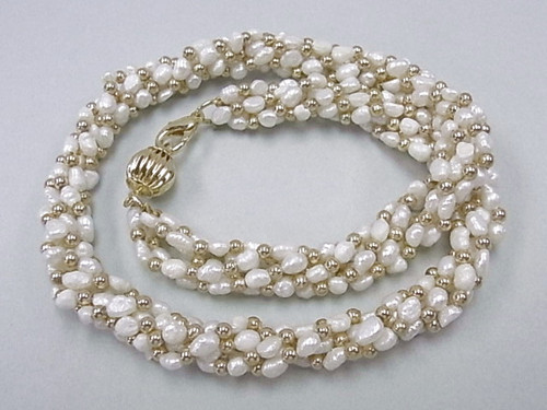 4-5mm 5-Row Freswhater Freshwater Pearl Neaklce 22" , A Grade Lustre [p305s]