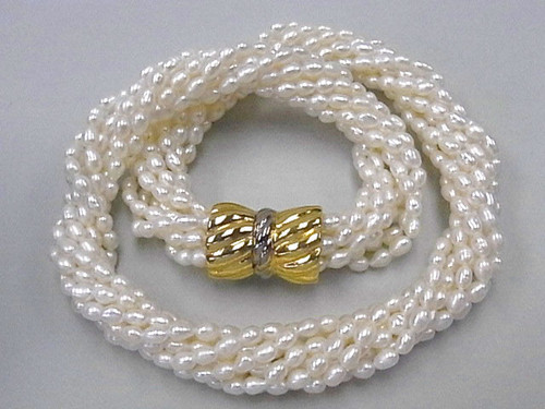 4mm 6-Row Freshwater Pearl Necklace 18" With 18K Gold Plated Clasp, , A Grade Lustre [p306j]