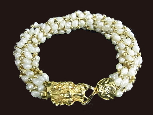 4-5mm 8-Row Freshwater Pearl Bracelet 18K G.P.Clasp , A Grade Lustre [p308a]