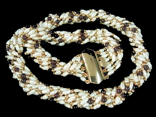 4-5mm 9-Row Freshwater Pearl Necklace 24" 18K G.P.Clasp Garnet , A Grade Lustre [p309a]