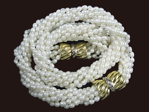4-5mm 10-Row Pearl Necklace 18" & Bracelet 7.5", 18K G.P.Clasp AA Grade Lustre [p309e]