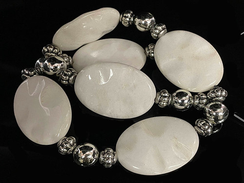 30x40mm Snow Jade Oval Wave Beads 15.5" natural [wa124b]