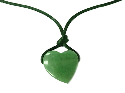 25mm Green Aventurine Heart Donut Pendant With Cord Necklace 36" [y908cr]