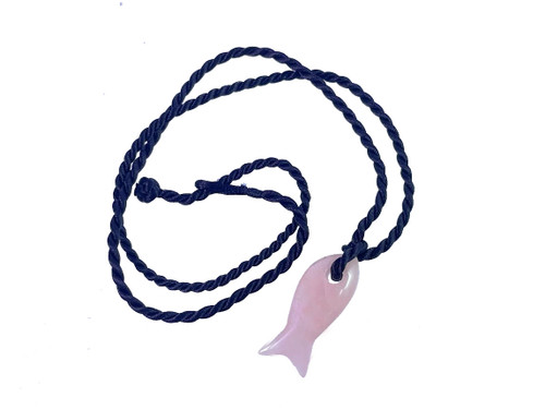 25mm Rose Quartz Fish Pendant with Satin Rope Cord 17" & knot closure [y927ar]