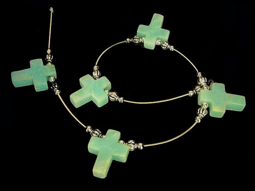 35mm Blue Amazonite Cross Beads 15.5" natural [y929an]