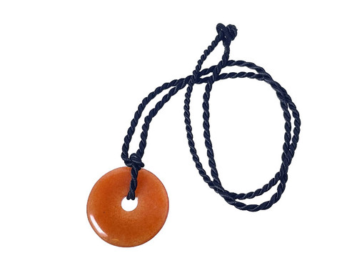 25mm Red Aventurine Donut Pendant with Satin Rope Cord 17" & knot closure [y953ar]