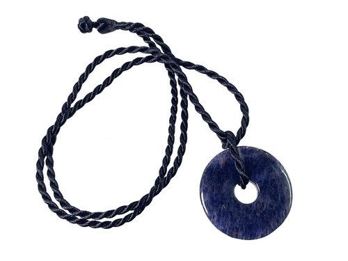 25mm Blue Aventurine Donut Pendant with Satin Rope Cord 17" & knot closure [y958br]