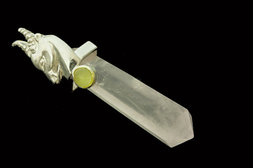 925 Sterling Silver 45mm Rose Quartz Healing Crystal Point Pendant With Peridot Cabochon [y739-b1]