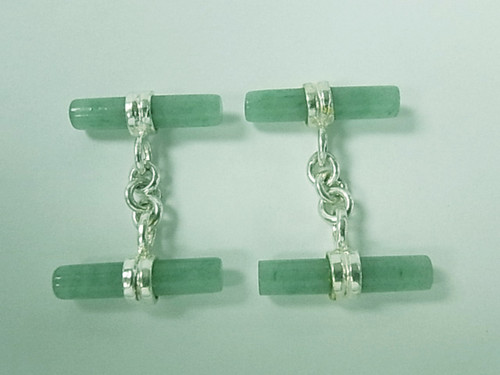 925 Sterling Silver Cufflink With 4pcs 4x20mm Aventurine Tube 1pair [y835a]