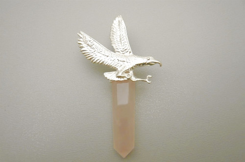 925 Sterling Silver 52mm Rose Quartz & Hematite Healing Crystal Point Pendant [y815a]