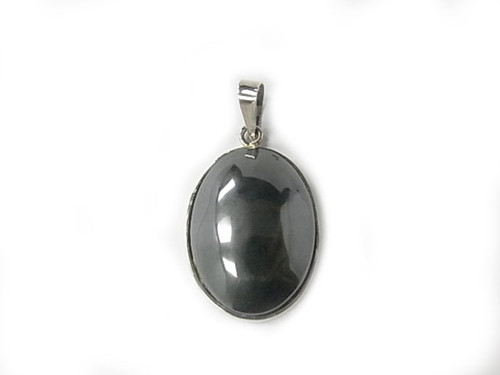 925 Sterling Silver 20x28mm Hematite Oval Pendant [y802e]