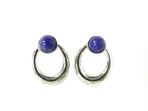 925 Sterling Silver 20x25mm A Grade Lapis Lazuli Post Earring [y831c]