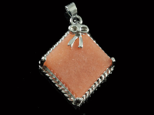 15x15mm Red Aventurine Square Pendant Brass Silver Plated [y841g]