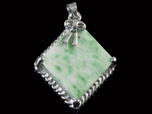 15x15mm China Jade Square Pendant Brass Silver Plated [y840g]