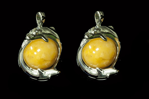 25mm Twin Dolphin Pendant With 12mm Golden Jade Ball [y744-b92]