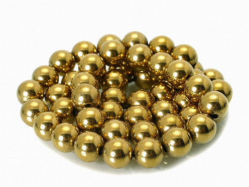 10mm Hematite Gold Round Beads 15.5" coated [10a21g]