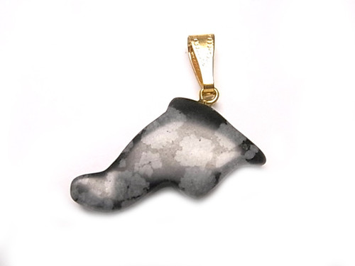 28mm Snowflake Obsidian Dolphin Pendant [y107g]