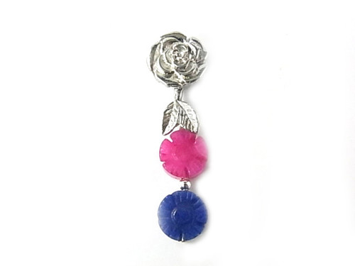 52mm Pendant With 12mm Pink & Blue Agate Carved Flower [y338f]
