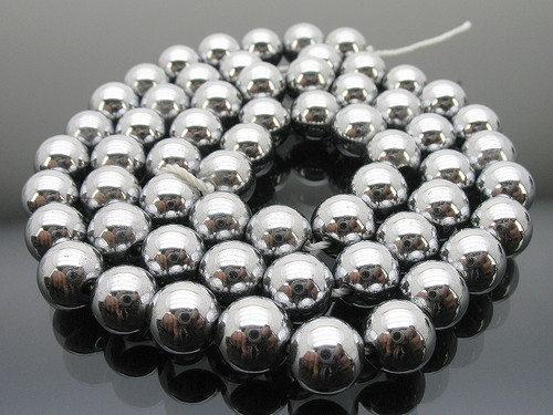 10mm Hematite Silver Round Beads 15.5" coated [10a21s]